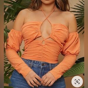 Peach off the shoulder ruffle top